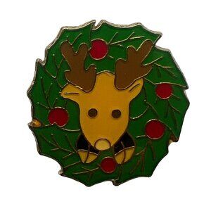 Reindeer Brooch Vintage Wreath‎ with Ornaments Vintage Christmas Pin
